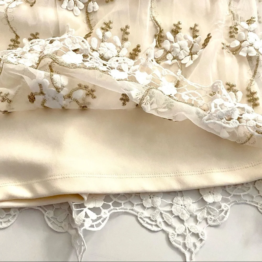Chasing Fireflies Girls Ivory Floral Lace Dress Medium (7-8) Wedding Flower Girl
